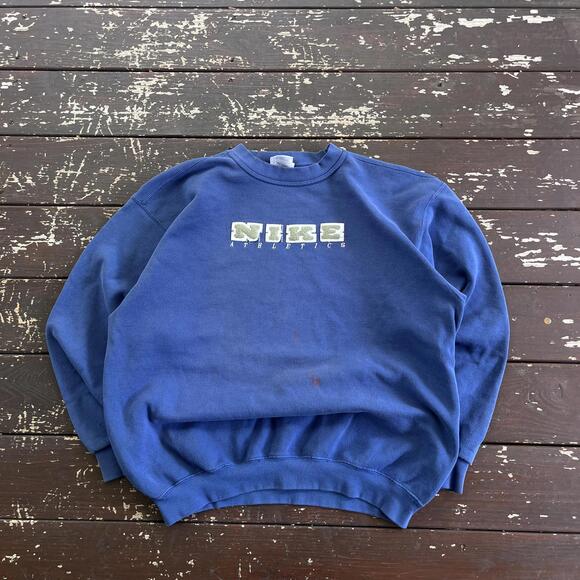 (L) Vintage 90s Y2K Nike Crewneck Sweatshirt Embroidered Spellout - Picture 2 of 6